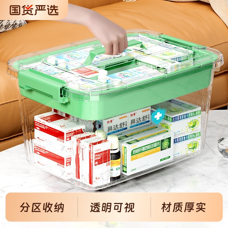 药箱家庭装家用多层医药箱药物收纳盒大容量大号透明药盒桌面密封