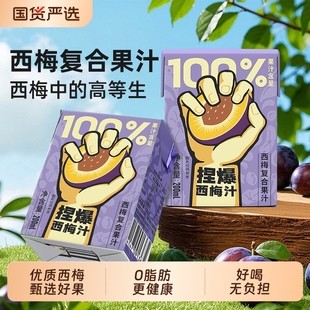 哪吒捏爆100%西梅汁饮料果汁0脂膳食纤维200ml 12盒柠檬浓缩双旦