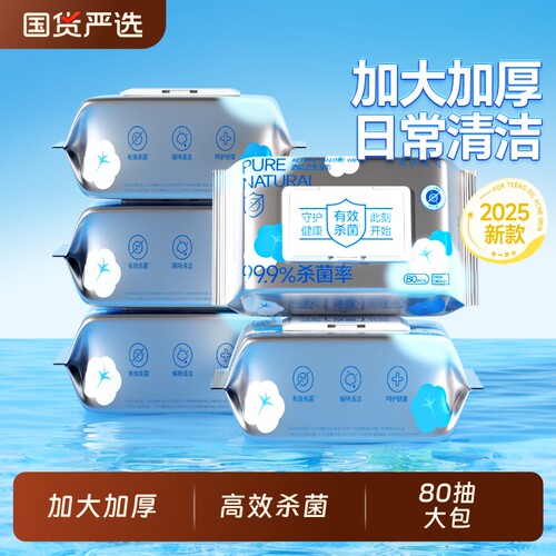 丽佳宝贝酒精湿巾家用杀菌卫生办公清洁新款湿纸巾80抽大包装