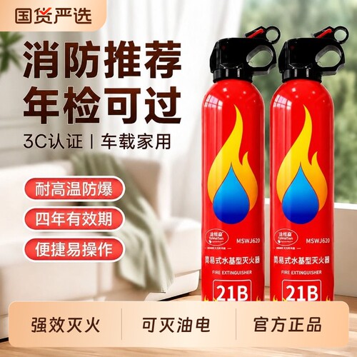 车载灭火器家用车用水基耐高温防爆21B私家便携年检正品消防器材