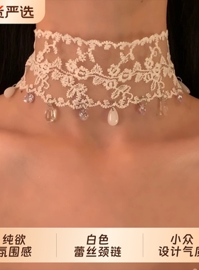 纯欲氛围感白色蕾丝颈链choker小众设计辣妹项链女气质锁骨链