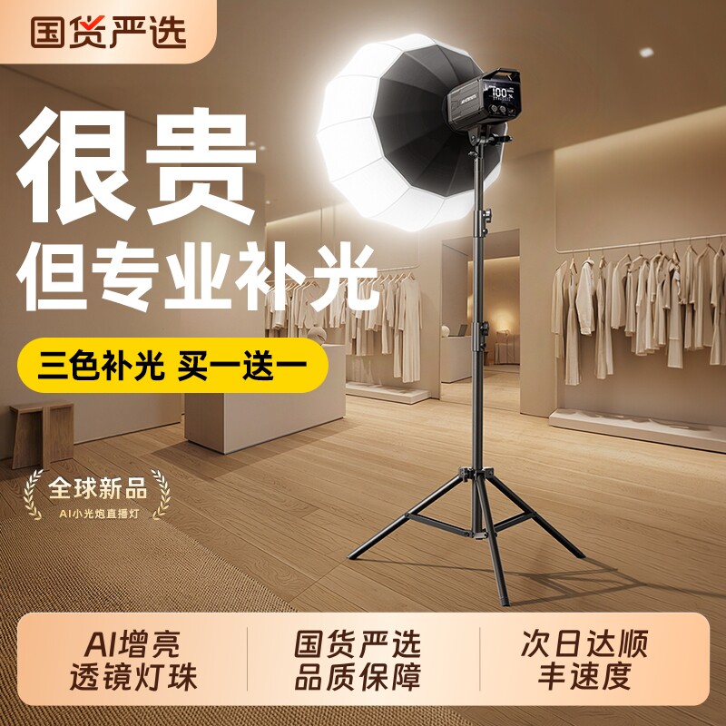 专业直播补光灯主播直播间氛围灯光led摄影拍照服装拍摄美颜打光专用背景室内球形柔光设备视频顶灯网格环形 - 实物图