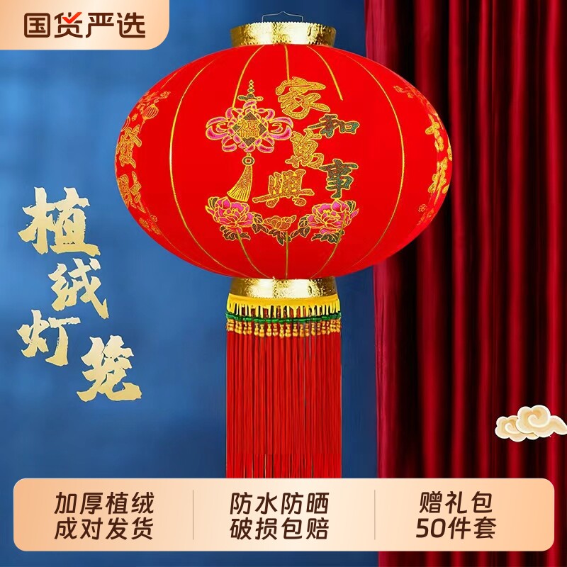 过年植绒红灯笼新款2026吊灯挂饰春节新年阳台大门口一对电池氛围