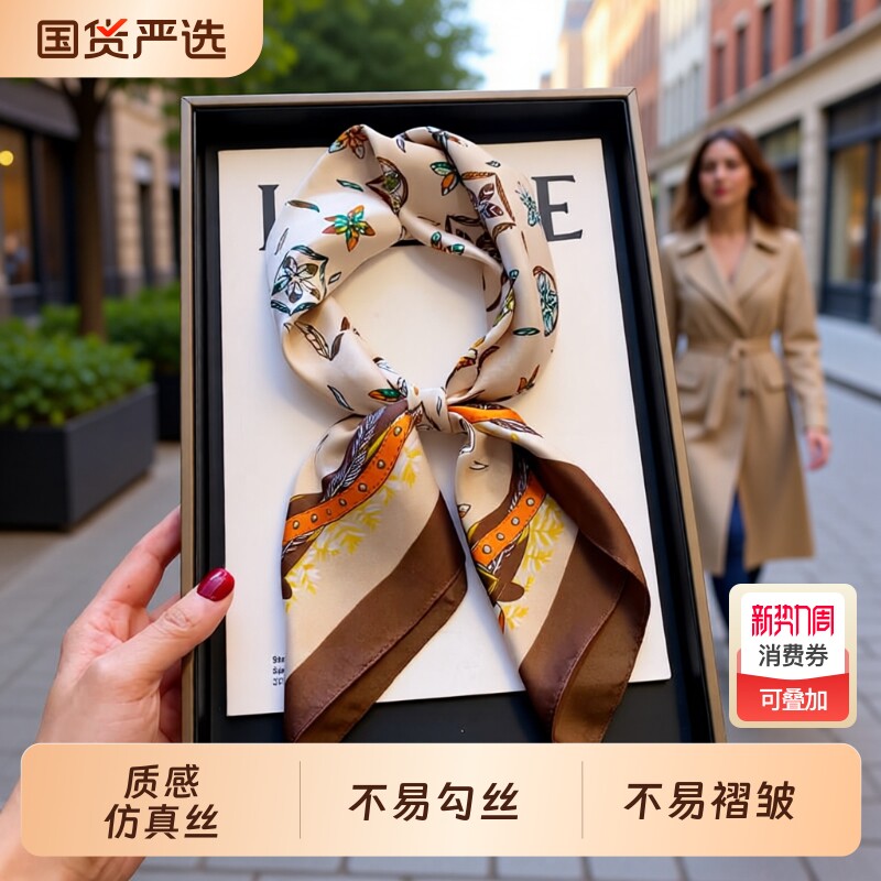 小丝巾女高级感装饰方巾小领巾仿真丝新款飘带绑包围巾春秋条纹