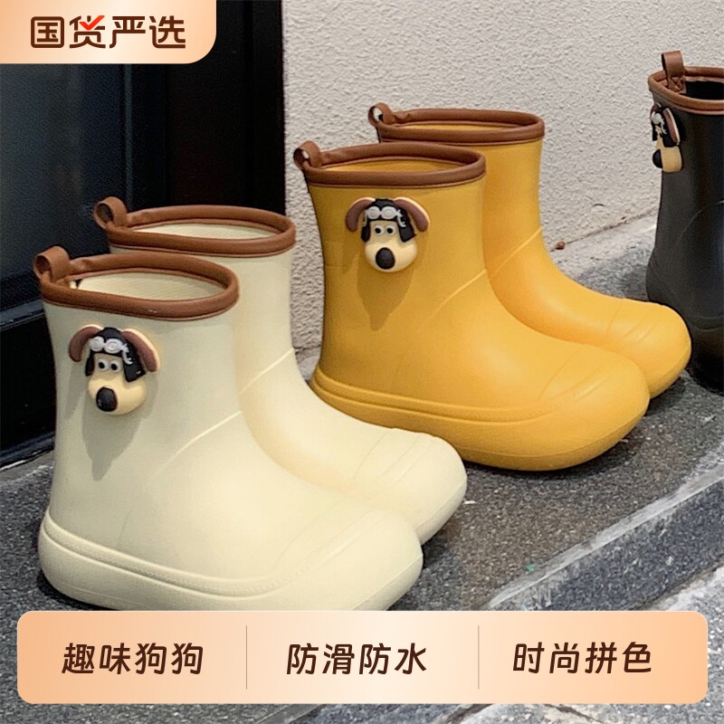 细细条可爱狗狗女士软底雨鞋夏季时尚防滑防水外穿中筒雨靴短筒
