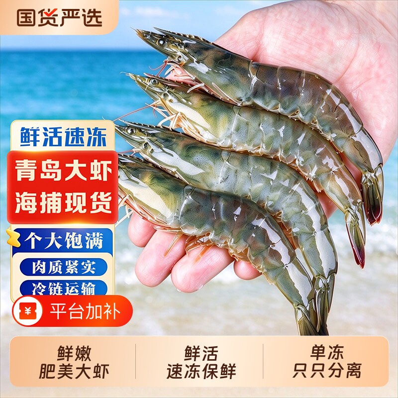 青岛海虾水产生鲜大虾鲜活冷冻特大号速冻对虾白虾海鲜冻虾非青虾