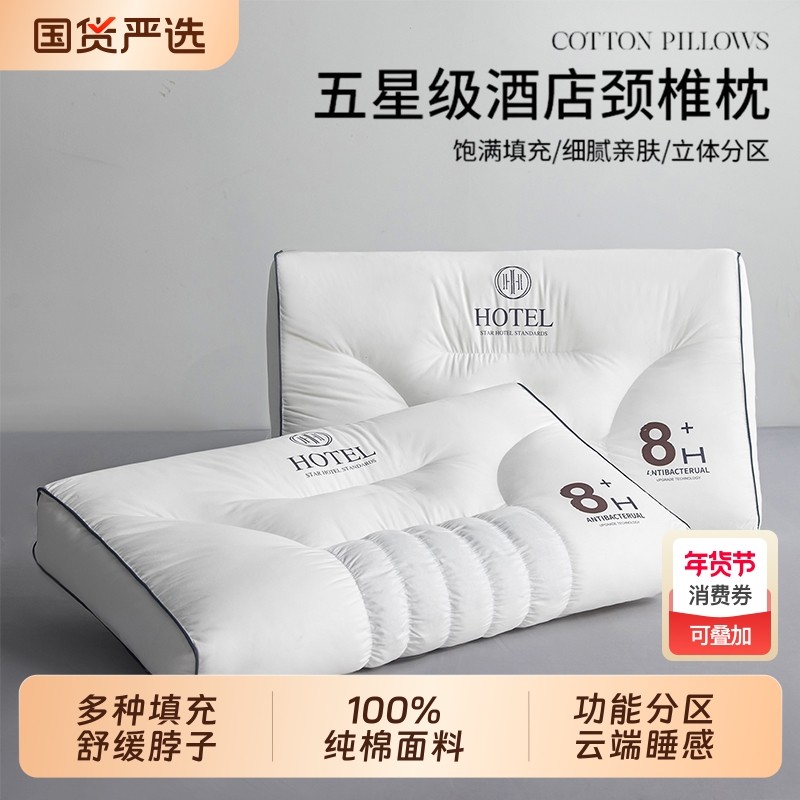 人体工学护颈椎枕头助睡眠成人专用酒店荞麦软管枕芯一对家用纯棉