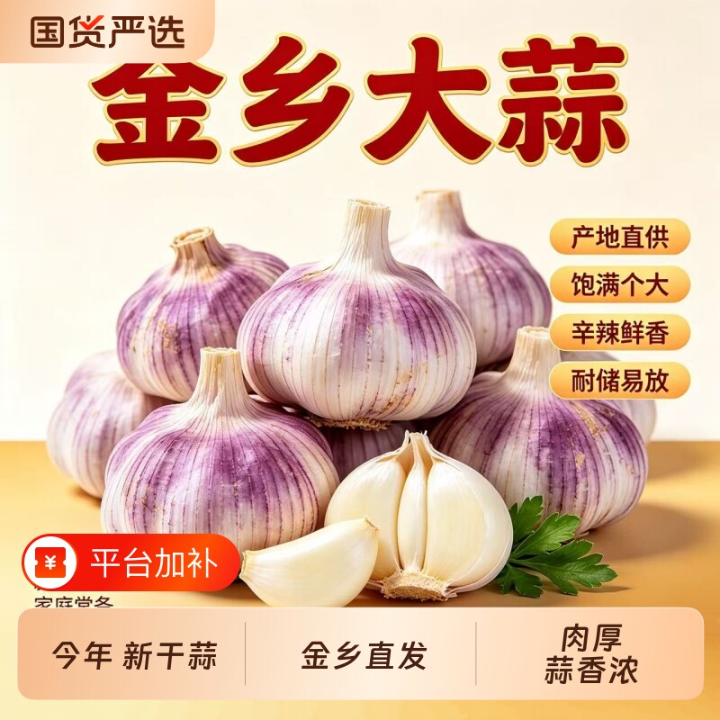 金乡新干大蒜蒜头当季干蒜子紫白皮可做种农家自种现货优质新鲜