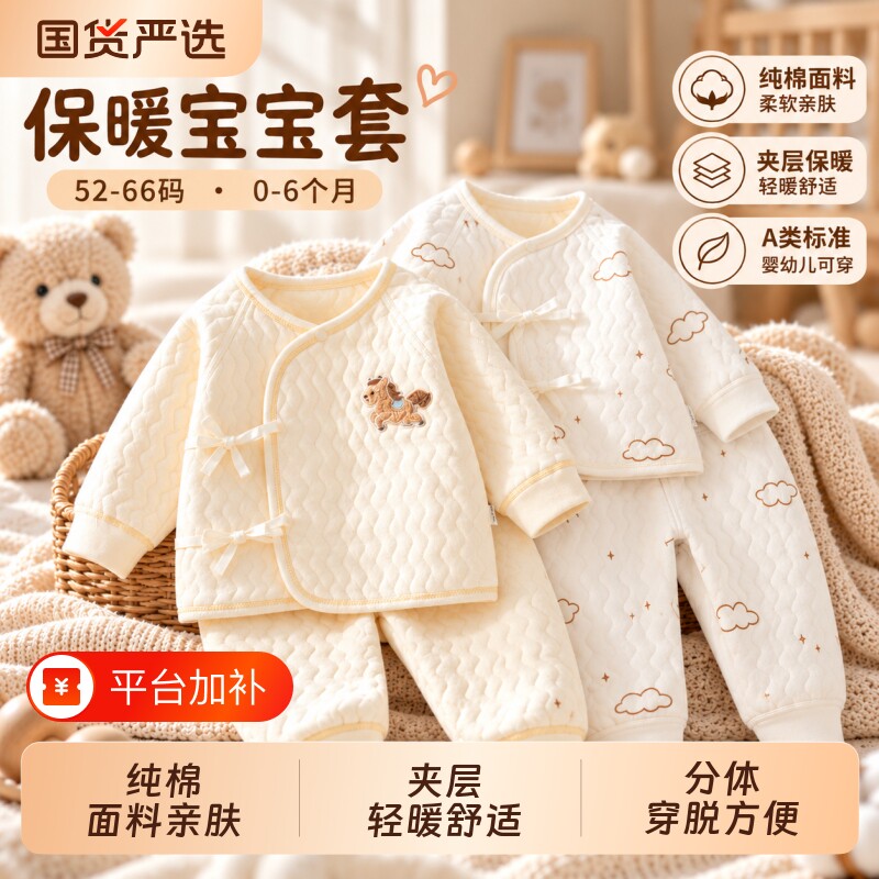宝宝秋衣套装A类纯棉面料新生婴儿分体套装秋冬保暖男女宝宝两件