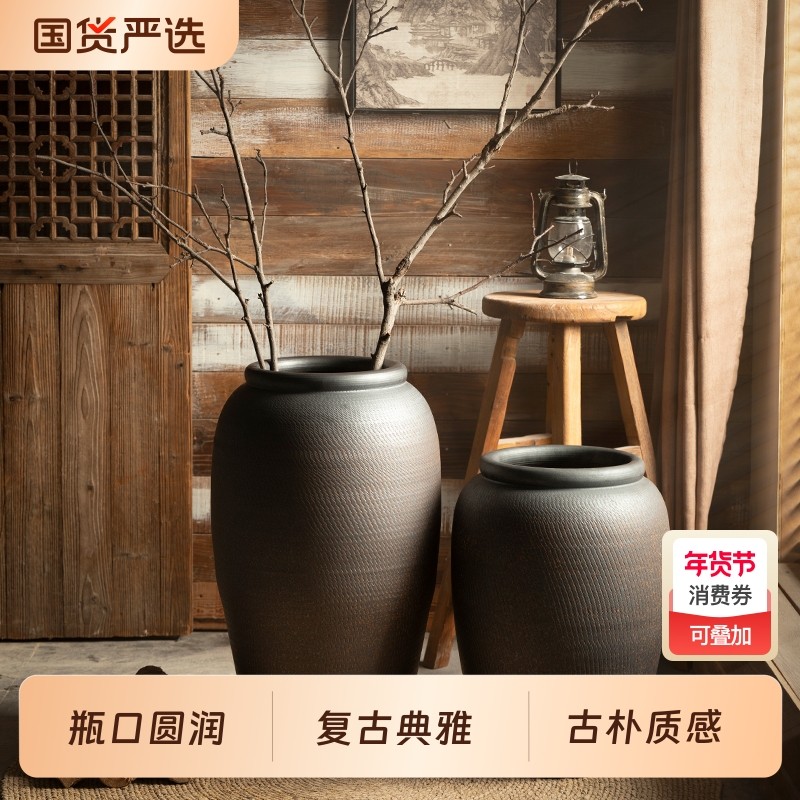 景德镇新中式落地陶瓷大花瓶手工跳刀纹陶罐客厅酒店民宿装饰摆件,家居饰品,花瓶,淘宝优惠券,粉丝福利购,淘宝优惠卷