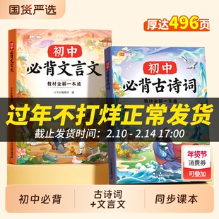 新版初中必背古诗词和文言文全解一本通人教版七年级八九年级完全解读人教初一初二三中学生同步语文专项训练古诗文知识点实词虚词