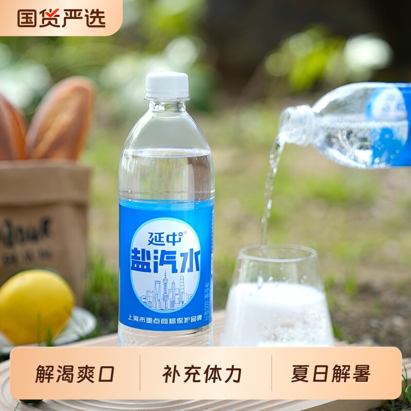 延中盐汽水无糖老上海解渴600ml*20瓶/箱碳酸饮料0乌梅柠檬解暑