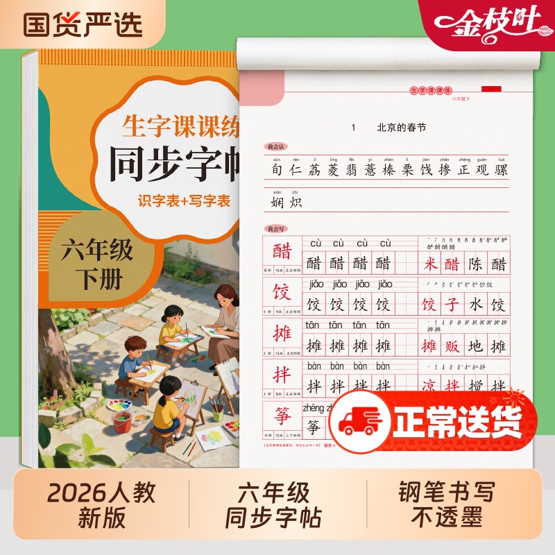 六年级下册练字帖字帖上册小学生专用语文课本同步临摹每日一练人教版教材硬笔书法练习写字课课练生字带笔画笔顺练字本名字作文