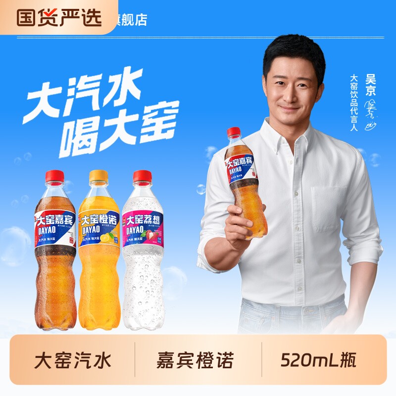 吴京大窑汽水果味碳酸饮料520mL*8瓶气泡水果汁嘉宾饮品荔枝瓶装