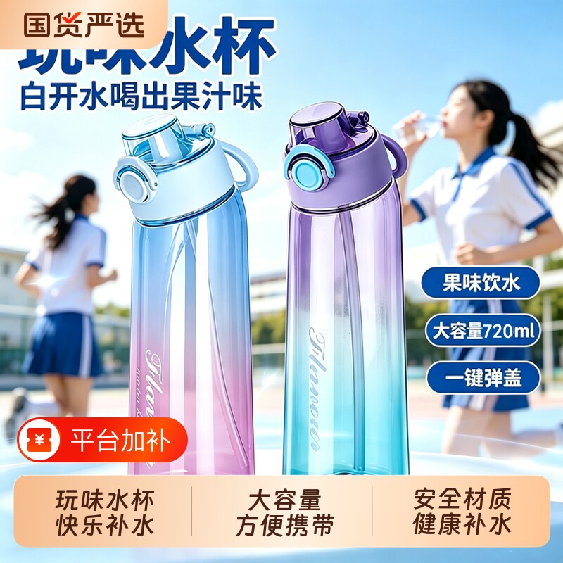 26年新款玩味水杯儿童上学专用夏季吸管杯玩味环男女高颜值720ml