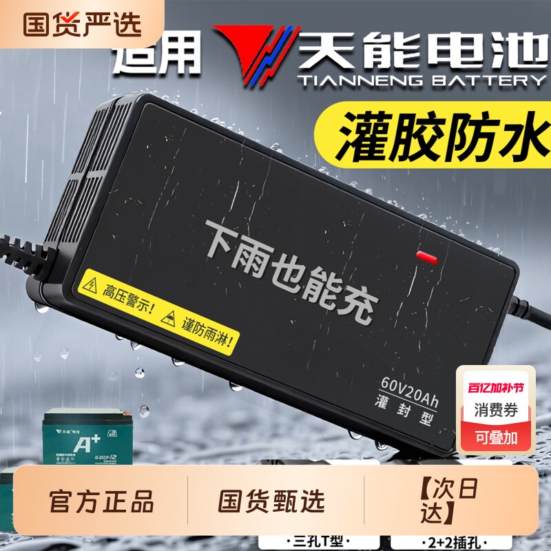 适配天能电池电动车电瓶充电器48V12AH60V20安72铅酸石墨烯