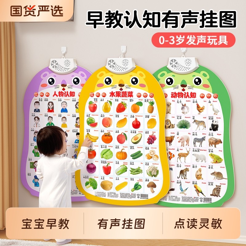 宝宝有声早教挂图儿童1到3岁一点读发声书学说话识字启蒙玩具墙贴