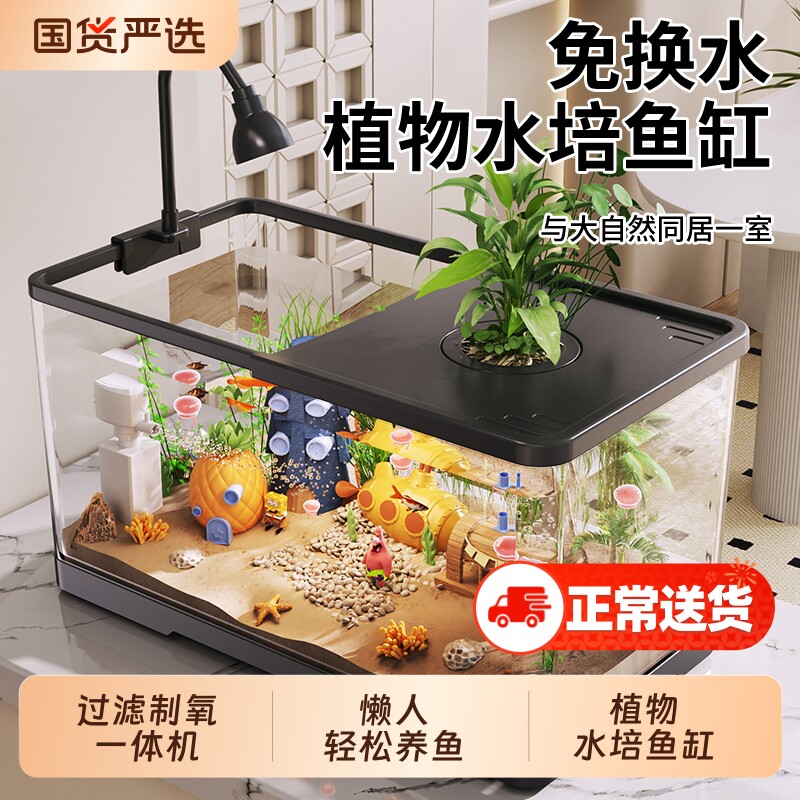金鱼缸小型客厅生态水族箱2026新款过滤制氧一体机豪华造景生态缸