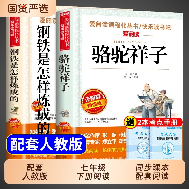 骆驼祥子和钢铁是怎样炼成的原著老舍七年级下册必读正版课外书初一课外阅读书籍名著初中7下配套人教版语文书目海底两万里怎么练