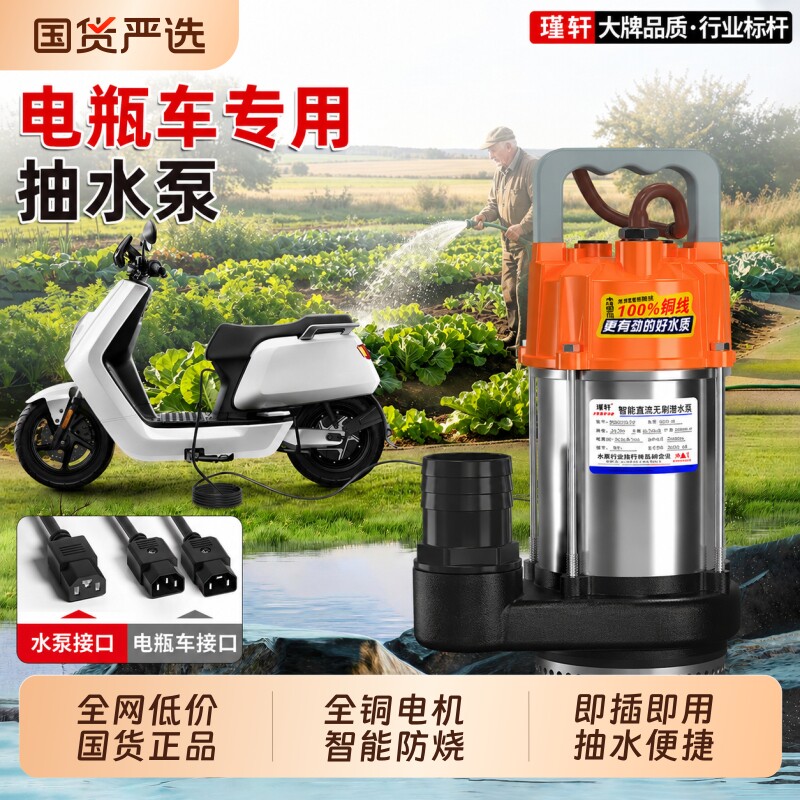 无刷直流潜水泵48V60V72V电动车电瓶车专用抽水泵浇菜农用灌