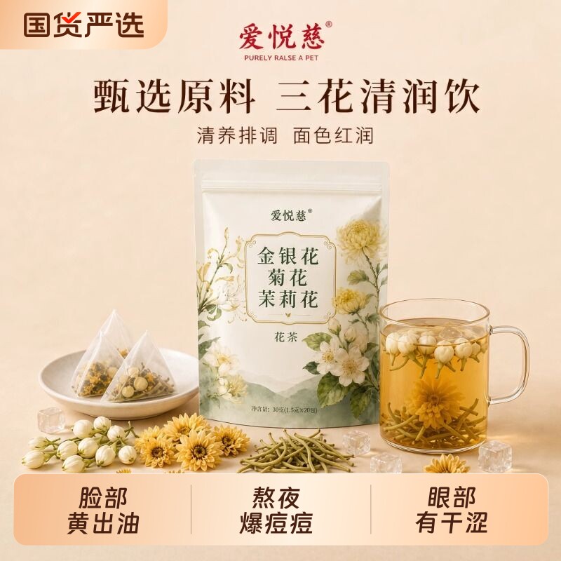 金银花茉莉菊花茶上火清热解三花茶去肝火祛痘毒养生凉茶包养生茶图片
