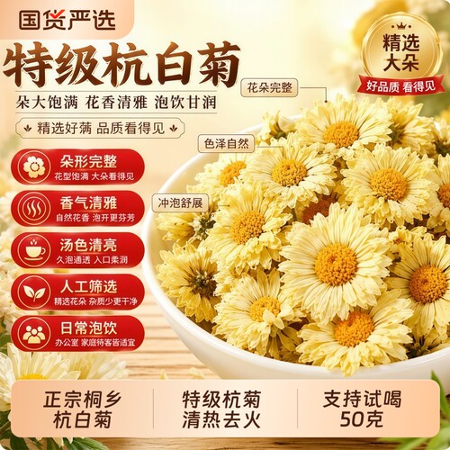 特级杭白菊官方旗舰店正品菊花茶去青火热解清养护肝明目毒桐乡