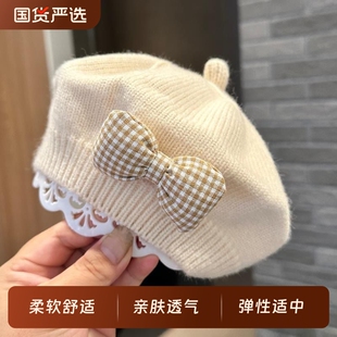 贝雷帽婴儿宝宝帽子春秋款毛线帽可爱男女宝四季婴幼儿瓜皮帽红色