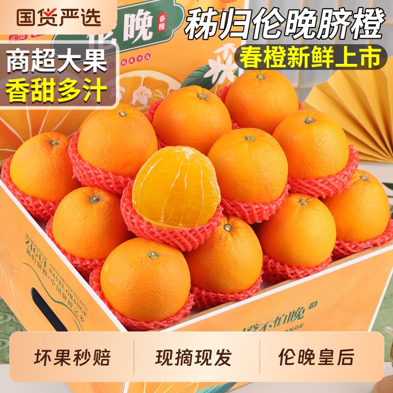 正宗伦晚脐橙秭归春橙大果当季新鲜橙子湖北宜昌水果香甜整箱包邮