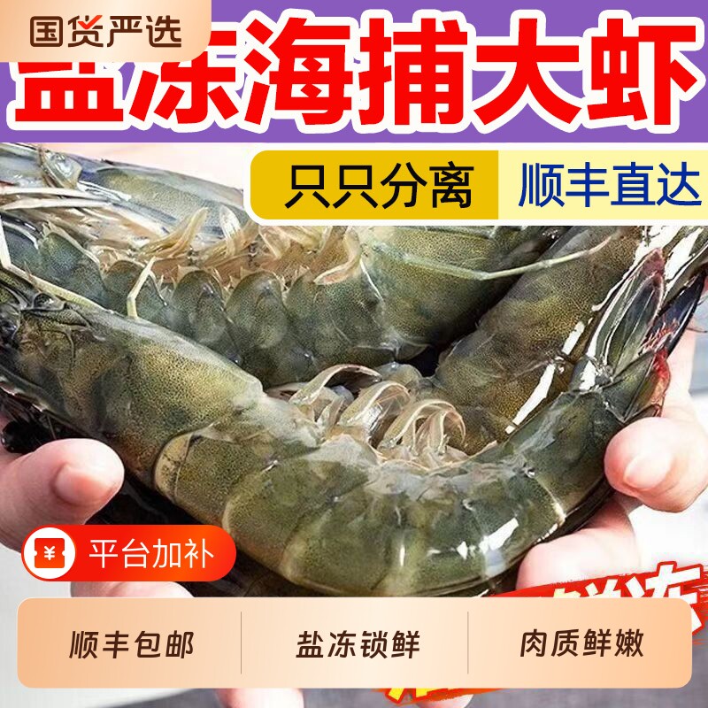 当季鲜捕虾鲜活速冻青岛大虾海虾新鲜基围虾海捕冻虾白虾盐冻青虾
