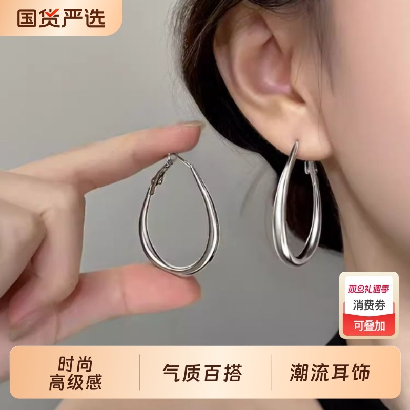 925银耳针素圈耳环女2025新款爆款轻奢高级感圆脸耳圈圆圈耳饰