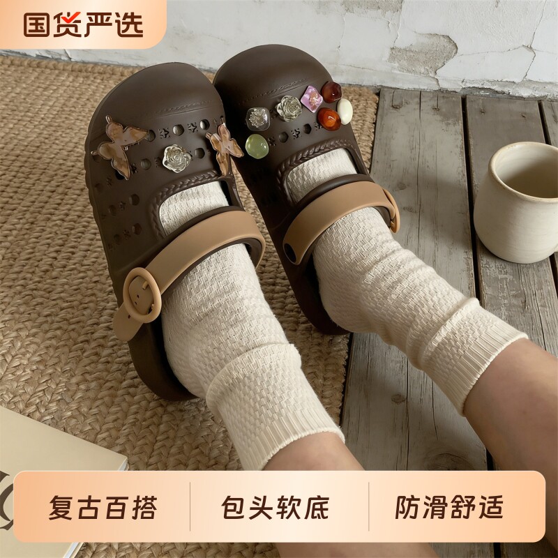 细细条波西米亚蝴蝶凉拖女防滑夏复古庄周梦蝶diy洞洞鞋支撑平底