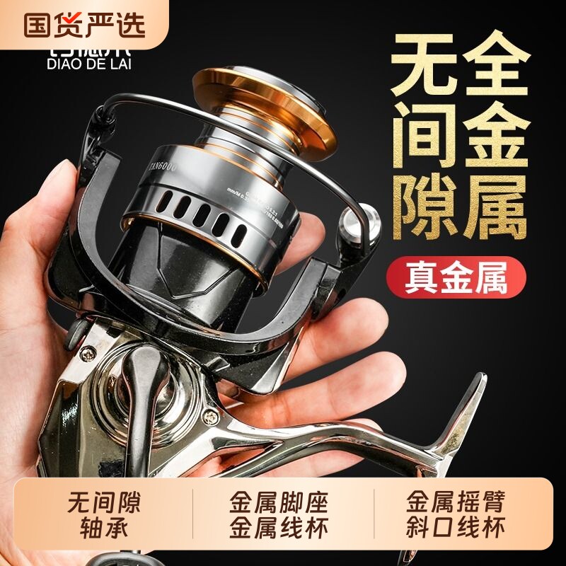 钓德来纺车轮鱼轮全金属路亚轮矶钓专用远投轮锚鱼无间隙斜口线杯 - 实物图