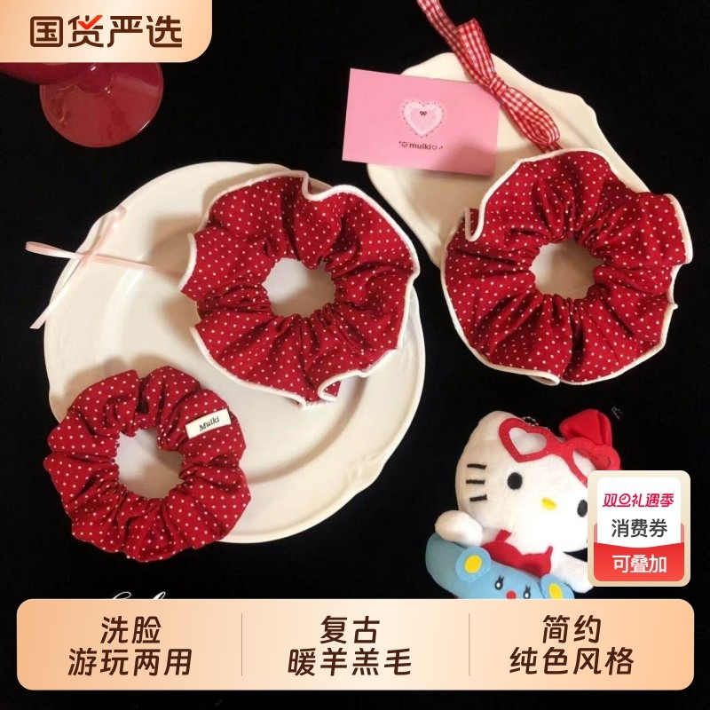 轻奢肥肠圈复古风红色头饰港风配饰红色发圈双马尾发圈高颜值小众