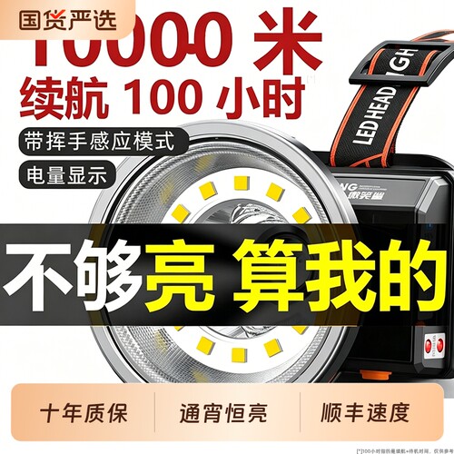 微笑鲨强光超亮充电式头灯