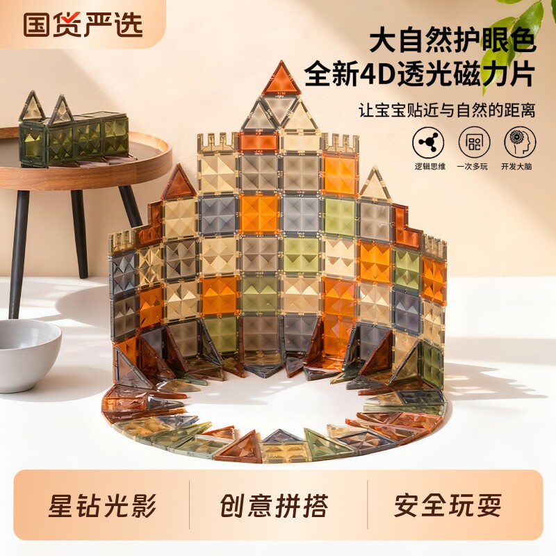 磁力片大号彩窗强磁磁力贴磁力拼装积木玩具磁铁强力立体思维创意