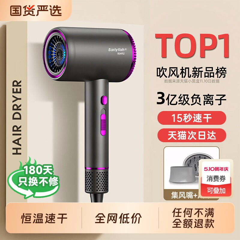 吹风机家用负离子护发静音速干大风力宿舍学生电吹风筒大功率回购