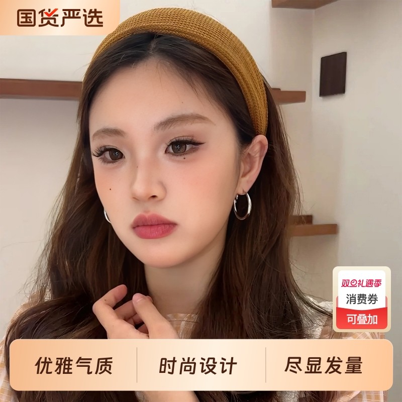 秋冬港风复古毛线针织宽边发箍女款2025新款高颅顶头箍发卡头饰