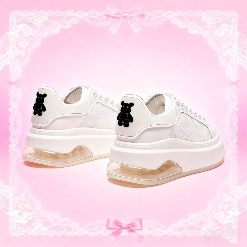透气小白鞋女内增高8cm6cm夏款网面女鞋小熊透气显高显瘦休闲鞋