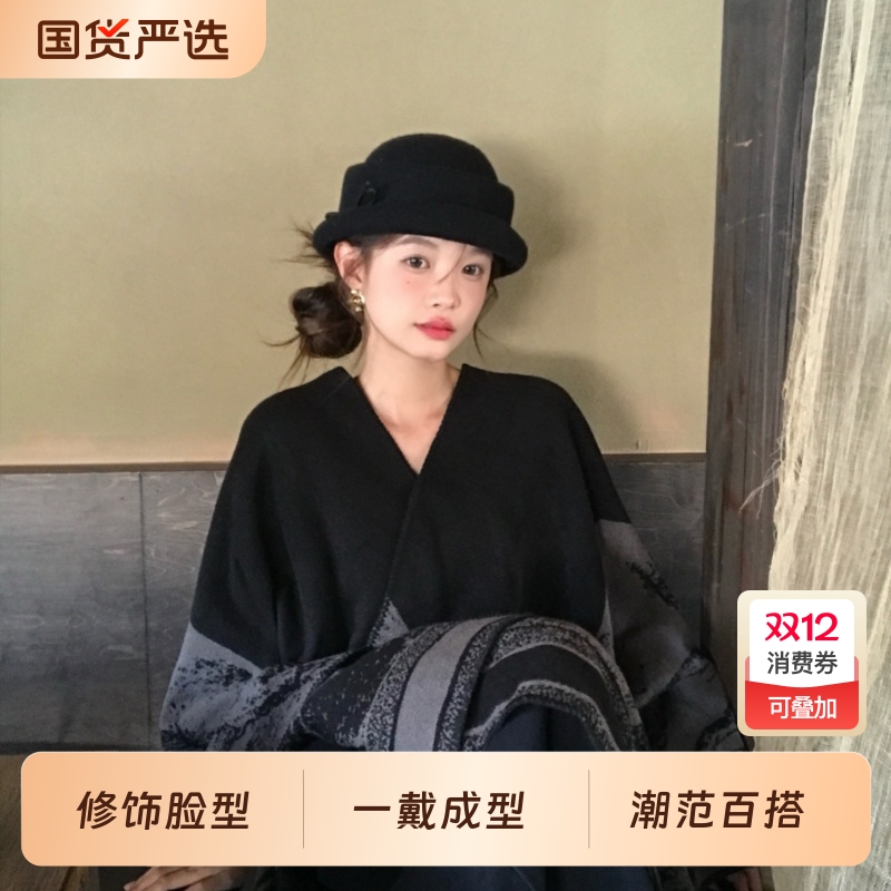 2025『国风款』帽子女留洋千金风新款礼帽赫本风贝雷帽渔夫帽白色