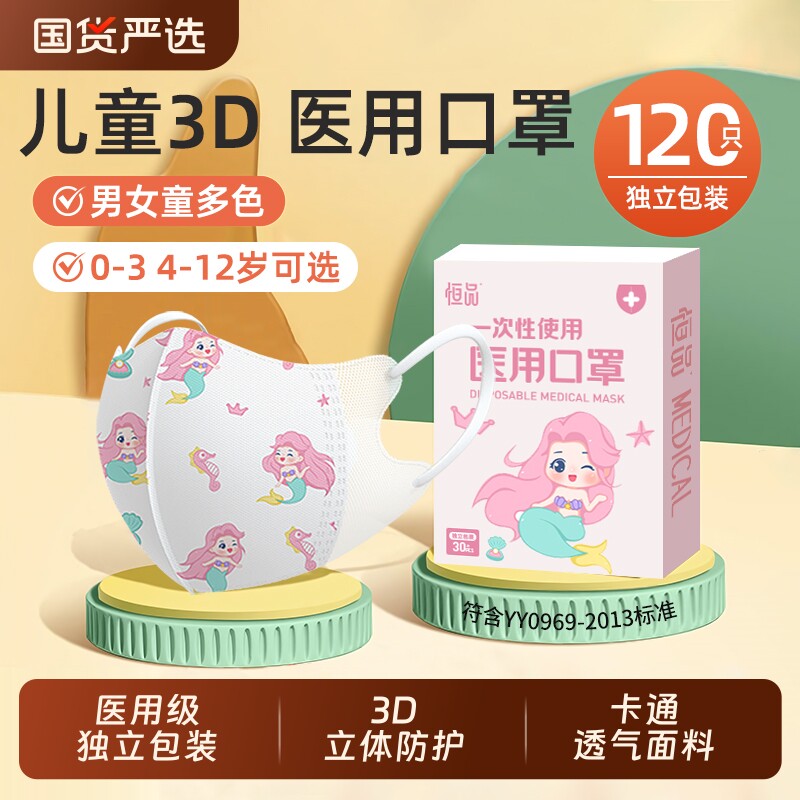 儿童3d立体医用口罩0到3到12岁小孩宝宝上学专用卡通可爱独立包