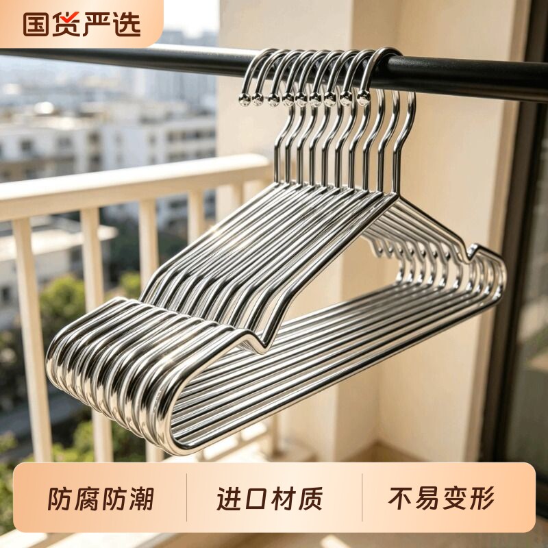 304不锈钢衣架特粗实心挂衣架子凉晾衣撑防滑撑子晒衣挂衣服挂钩图片