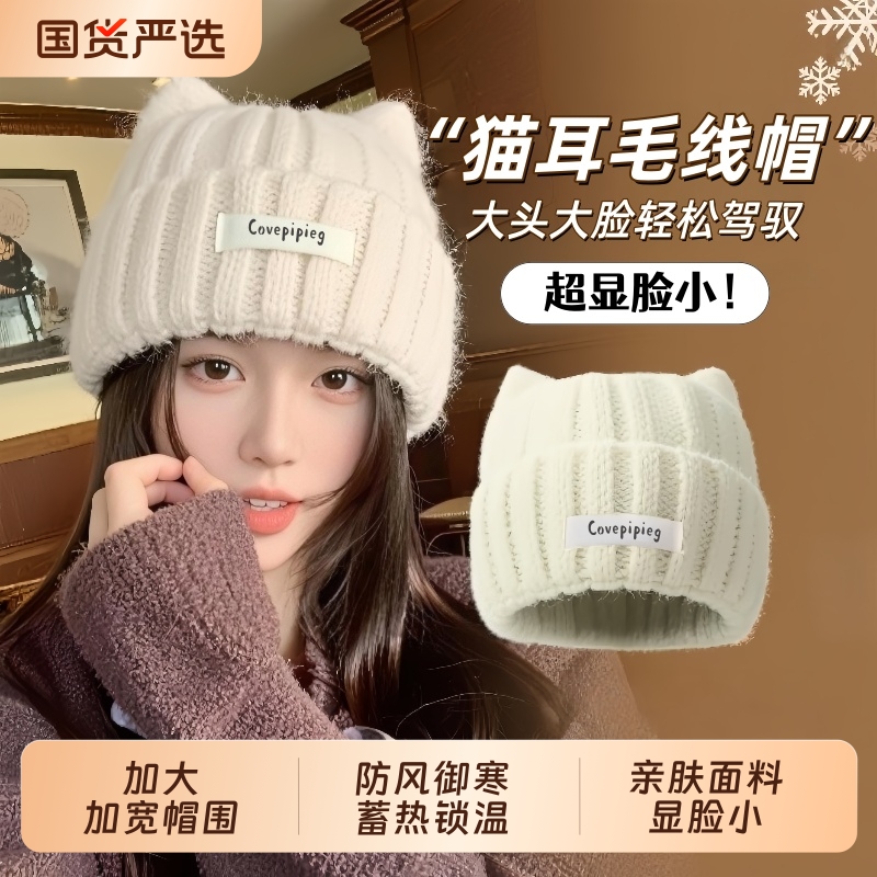 猫耳朵加厚保暖针织女款毛线帽