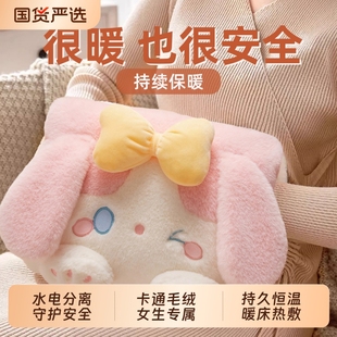 充电防爆暖水袋毛绒暖手宝暖宝宝2025新款 可爱插手式 热水袋女冬季