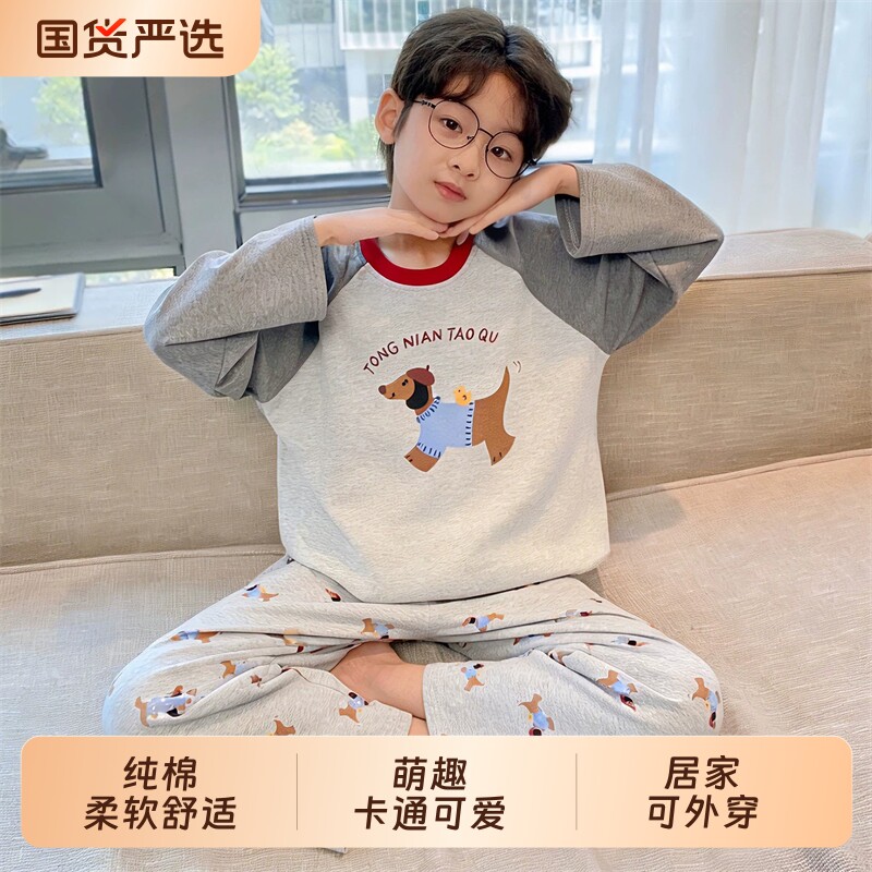 2026新款儿童睡衣男童春秋季款纯棉长袖青少年大童男孩全棉家居服
