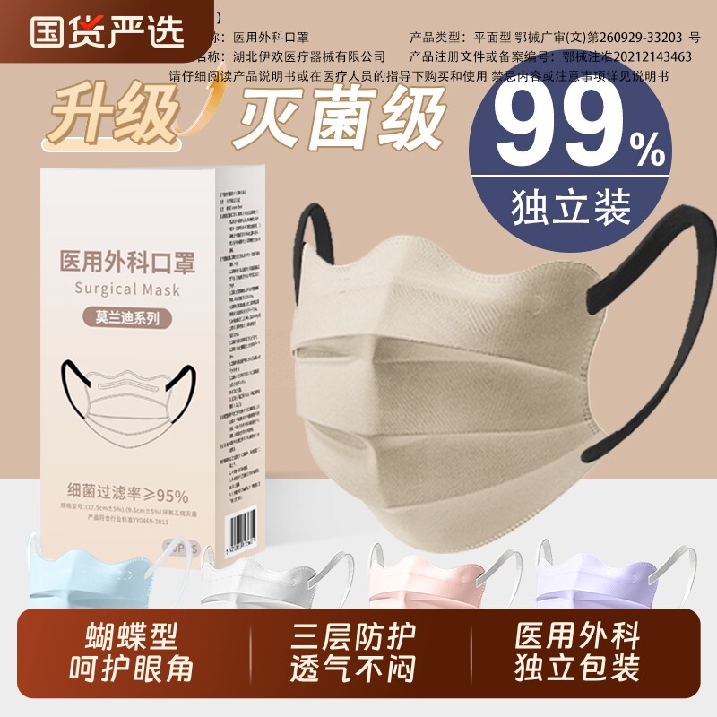 轻臻蝶形医用外科口罩独立装图片