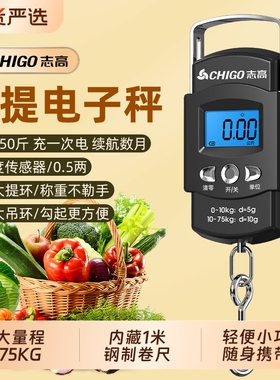 志高手提电子秤迷你高精度便携式家用快递钩秤75KG称鱼小型弹簧秤