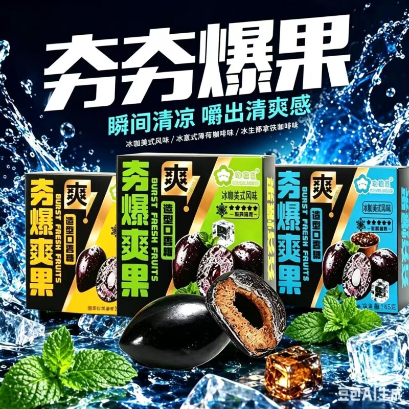 美式夯爽劲果夹心口香糖新正品咖啡开车提神零食槟爽糖果薄荷多种