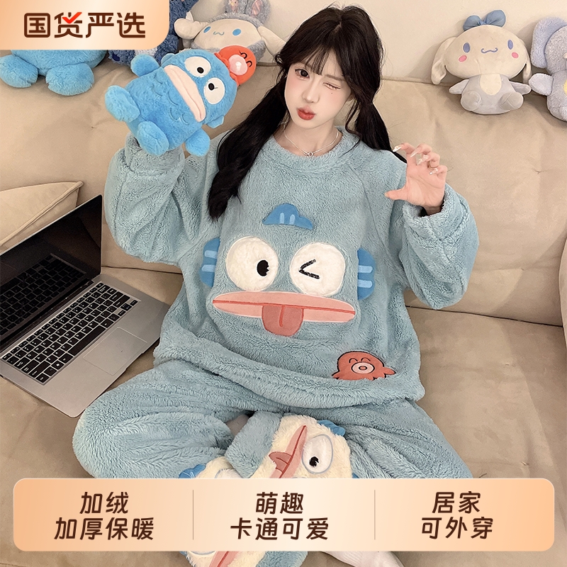 珊瑚绒睡衣女款秋冬季可爱小丑鱼