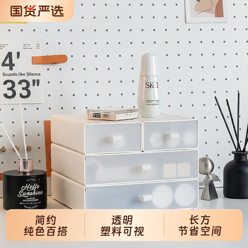 桌面抽屉式收纳盒透明储物盒化妆品整理盒办公室文具置物架塑料