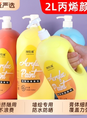 2L丙烯颜料墙绘专用防水防晒不掉色按压挤压式大瓶白色金色画室幼儿园丙烯颜料大桶装室内外彩绘涂鸦绘画图料